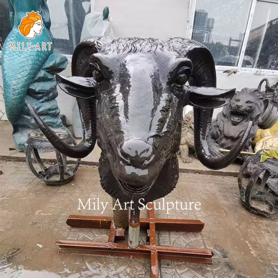 Jardim decoração ao ar livre 3d parede arte tamanho real bronze cabeça de cabra escultura estátua arte